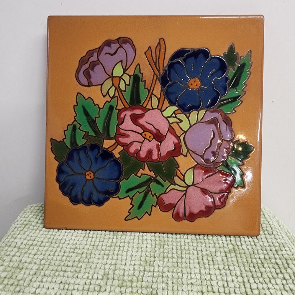 Mag Mor Art Tiles Hand Painted Floral Tile Santa Fe NM Christine Fitzgerald